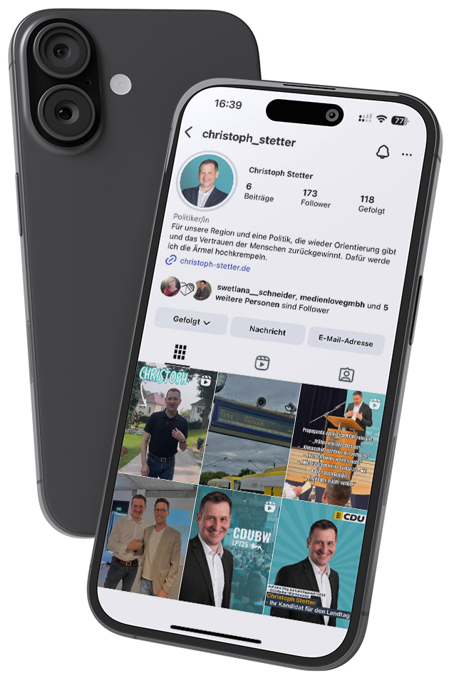 iPhone mit dem Instagram Kanal des CDU-Kandidaten für die Landtagswahl 2026 Christoph Stetter